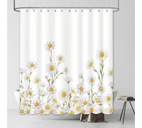 EIWAXU White Daisy Pattern Shower Curtain with Country Style Flower 3D Painting Pattern Bathroom Shower Curtain with 12 Hooks 120x170cm/WxH