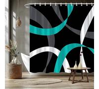 EIWAXU White Gray Curved Lines Shower Curtain - Modern Minimalist Geometric Polyester Fabric, Machine Washable with 12 Hooks 160x180cm/63x71in(WxH)