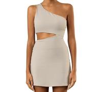 Eixyhueg Women's Cut Out Tennis Dress Built with Bra One Shoulder Backless Tennis Dress Golf Athletic Mini Dress(Gray,L)