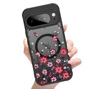 Eiyikof Compatible with Google Pixel 10 Pro XL Magnetic Case with Cute Colorful Flower, Luxury Shockproof Protection and Slim Thin for Google Pixel 10 Pro XL Clear Case for Women Girls-Black