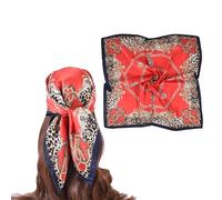 EIysee 27.5 Inches Silk Head Scarf for Women Satin Hair Scarf Silk Wrap Neck Square Scarves Feeling Scarf Boho Headwear, Red-leopard Print Chain, Large Square Head Scarves