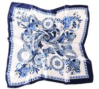 EIysee 35 x 35 Women's Fashion Pattern Large Square Silk Like Hair Scarf Head Sleeping Wrap Satin Neck Bandana for Gift…, Blue and White Porcelain-navy Blue, 35 x 35 in