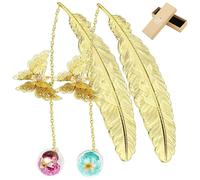 EIYVPRA 2 Gold Feather Bookmarks with Butterfly Charm, Elegant Bookmarks for Women, Book Lovers Gifts, Book Marker for Reading, Teacher Recognition Gifts, Stocking Stuffers
