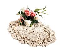 Eiyye 2 Pcs Crochet Cotton Lace Table Placemats Handmade Doilies, 12 x18inch (Beige)