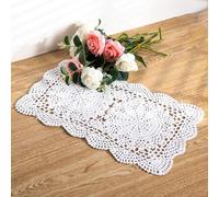 Eiyye 2-Pcs Rectangle Doilies 10.5x17inch Handmade Crochet Cotton Lace Table Placemats Coaster (White)