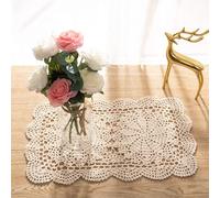 Eiyye Rectangle Doilies 2-Piece 10.5x17inch Handmade Crochet Cotton Lace Table Placemats Coaster Table Topper Cloth (Beige)