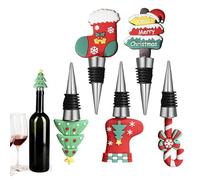 eizliyorum 5 Pieces Merry Christmas Wine Bottle Toppers, Beer Bottle Stopper Christmas, Reusable Wine Corks Beverage Bottles Stoppers for Party Gift Bar Holiday Wedding Birthday