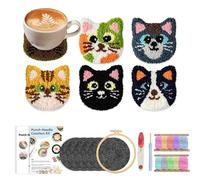 eizliyorum Punch Needle Coaster Set, Animal Pattern Punch Needle Coaster Kit, Yarn Hoop Craft Supplies Portable Craft Supplies for Women Girls Rug Tufting Workshop