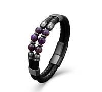 EJARY Men's Leather Bracelet, Turquoise/Tiger's Eye/Lapis/Black Onyx Protection Healing Stone Beads Jewelry for Men, 8.27 inch/21 cm, leather, no gemstone
