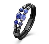 EJARY Men's Leather Bracelet, Turquoise/Tiger's Eye/Lapis/Black Onyx Protection Healing Stone Beads Jewelry for Men, 8.27 inch/21 cm, leather, no gemstone
