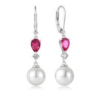 EJARY Pearl Earrings for Women 925 Sterling Silver Dangle Drop Earrings Pear Birthstone 5A Cubic Zirconia Pearl Jewelry, Sterling Silver, Cubic Zirconia