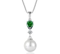 EJARY Pearl Necklaces for Women 925 Sterling Silver Birthstone Pendant Necklace Pearl Jewelry, Sterling Silver, Created Emerald