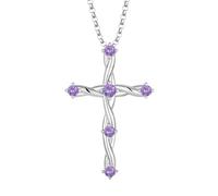 EJARY Women's Cross Pendant Necklace 925 Sterling Silver February Birthstone Amethyst Zirconia Infinity Necklaces Anniversary Birthday Gift for Grandmother, Sterling Silver, Zirconia, Sterling silver