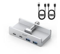 EJAY 10Gbps Clamp USB-C Hub, 4-Port USB 3.2 Gen2 Mountable Adapter for Monitor & Desk, Space-Saving Aluminum Splitter for iMac 2021+, MacBook, PC, Includes Data & Power Cable, Silver
