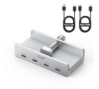 EJAY 10Gbps USB C Hub 4Ports Aluminum USB 3.2 Docking Hub Clamp Design for Desk/Computor with Extra Power Supply Port and 47inches Long Data Cable&39inches Power Cable (Silver)