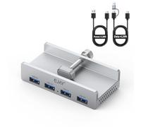 EJAY 4Ports USB3.0 HUB Alu Clamp Desktop USB3.0 Splitter for Desk/Monitors Clipping with Extra Power Supply Port,59inches Data & 39inches Power Cables-5Gbps(JK-4A-SV)