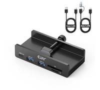 EJAY 5Ports USB3.0 HUB Alu Splitter Desktop Docking with Card Reader for Desk/Monitor Clipping with Extra Power Supply Port,59inches Data & 39inches Power Cable-5Gbps(BJ-2A1CTS-BK)