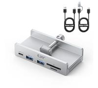 EJAY 5Ports USB3.0 HUB Alu Splitter Desktop Docking with Card Reader for Desk/Monitor Clipping with Extra Power Supply Port,59inches Data & 39inches Power Cable-5Gbps(BJ-2A1CTS-BK) (Sliver)