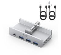 EJAY Mountable 4Ports USB3.0 HUB Alu Desktop Clamp Type C USB3.0 Splitter for Desk/Monitors with Extra Power Supply Port,59inches Data & 39inches Power Cables-5Gbps (JK-3A1C-SV)