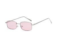 EJDHA Ladies Rectangular Sunglasses Golden Metal Frame Beige Lenses, Silver/Pink, One Size