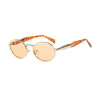 EJDHA Vintage Oval Sunglasses with Geometric Metal Temples UV Protection, Gold/Champagne, One Size