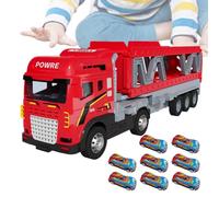 Ejection Race Track, Carrier Truck with 8, Foldable Double-Layered Metal Transporter Toy, 12.4 x 3.82 x 2.76 inches, Transporter Storage Truck for Boys & Girls