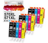 ejet 15-Pack 570 571XL Compatible Ink Cartridge Replacement for Canon PGI-570XL CLI-571XL for MG5750 TS5050 MG5700 MG5751 MG5753 MG6800 MG6850 MG6851 TS5051 TS5053 TS5055 TS6050 TS6051(PGBK B/C/M/Y)