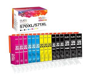 ejet 15-Pack 570 571XL Compatible Ink Cartridge Replacement for Canon PGI-570XL CLI-571XL for MG5750 TS5050 MG5700 MG5751 MG5753 MG6800 MG6850 MG6851 TS5051 TS5053 TS5055 TS6050 TS6051(PGBK B/C/M/Y)