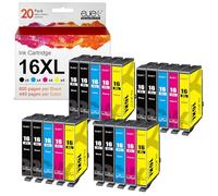 ejet 16XL 16 XL Ink Cartridges Replacement for Epson 16 Ink Compatible with Epson Workforce WF-2760 WF-2750 WF-2660 WF-2630 WF2750 WF2630 WF2530 WF2510 WF 2750 (Black Cyan Magenta Yellow,20-Pack)