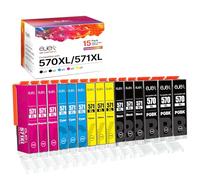 ejet 570 571XL Ink Cartridge,15-Pack, for Canon PGI-570XL CLI-571XL | Compatible for MG5750 TS5050 MG5700 MG5751 MG5753 MG6800 MG6850 MG6851 TS5051 TS5053 TS5055 TS6050 TS6051(PGBK B/C/M/Y)