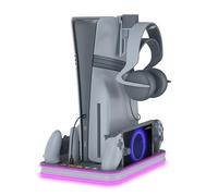 EJGAME PS5 Pro/Slim/P5 Stand and Cooling Station with RGB Lighting Controller Charging Station for Playstation 5 Console, PS Portal Charging Dock, PS5 Pro Accessories with 3 Level Cooling Fan (Gray)