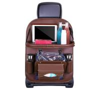 EJHJH Car Backseat Organiser for Ford C-MAX 2010-2015 2016 2017 2018 2019, Car Seat Organiser Foldable Car Boot Organiser PU Leather Kick Mat,Brown