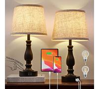 EJIAXIN Table Lamps Set of 2, Bedside Nightstand Lamps with USB Charging Ports, 3 Way Dimmable Touch with Linen Fabric Lampshade, Modern Small Lamp for Bedrooms, Living Room (Bulbs Included)