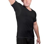 Ejis Sweat Defense Undershirt | V Neck | Underarm Sweat Proof Cotton (L, Black)