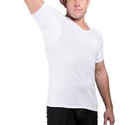 Ejis Sweat Defense Undershirt | V Neck | Underarm Sweat Proof Cotton (M, White)
