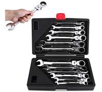 Ejoyous 12-Piece Flexible Head Ratchet Wrench and Spanner Set, Chrome Vanadium Steel, 8-19mm, with Storage Case