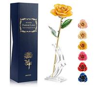 Ejoyous 24K Gold Rose W/Stand Gift for Girlfriend Daughter Mom Grandma Friend Birthday Wedding Anniversary Graduation Valentines Thanksgiving Gratitude Present, Yellow Rose With Base