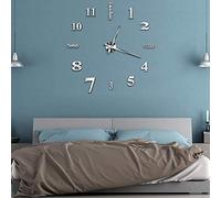 Ejoyous 3D DIY Frameless Wall Clock, Adjustable Silent Self Adhesive Acrylic Mirror Decor Clock for Living Room Bedroom Silver 1 Pack Battery Powered