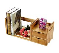 Ejoyous Bamboo Desk Organiser, Extendable Adjustable Desktop Bookcase Multipurpose Wooden Tabletop Bookshelf with 2 Drawers for Living Room Bed Room Kitchen, Balcony, Office