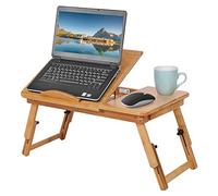 Ejoyous Laptop Table, Bamboo Height Adjustable Foldable Laptop Stand Notebook Table Bed Table Care Table Folding Table with Drawer and Ventilation Slots Breakfast Tray for Bed