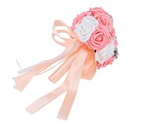 Ejoyous Bridal Bouquet PE Artificial Flowers Bunch, Bendable Wedding Bouquet for Bride, Trimmed DIY Arrangement, Fade Resistant Look, Wedding Decor for Stage Office Home (Orange Pink)