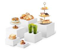 Ejoyous Buffet Risers 6 Pcs, Food Display Stand Food Risers Dessert Table Display Set for Buffet Table Plastic Display Boxe Stand , for Catering Cake Cupcake Desserts Party Show (White)
