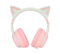 Ejoyous Cat Ear Bluetooth Headphones Kitty Ear Wireless Gaming Headset Bluetooth Cat Headset LED Foldable Stereo 40mm Detachable Microphone 3.5mm Cable for Teens Adults (Pink)