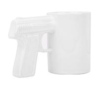 Ejoyous Ceramic Water Cup Coffee Mug with White or Silver Handle 16 X 10.3 X 7.5 Cm Smooth Comfortable Grip for Home Office Coffee Tea Milk Beer Drinking (White Cup and Gun)