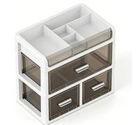 Ejoyous Clear Desktop Organizer, Transparent PP Desk Storage Box with 3 Layer Compartments, 30 X 20 X 27.5 Cm, Drawer Organizer for Home Office School Stationery Makeup (White and Transparent Black)