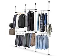 Ejoyous Clothes Rack 4 Poles 6 Bars, Garment Rack for Cupboard Telescopic Coat Hanger DIY Clothes Tidy Rail with Adjustable Width (230-330cm) and Height(246-300cm)