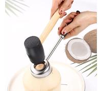 Ejoyous Coconut Opening Tool Stainless Steel Coconut Opener Tool with Wood and Rubber Handle Rounded Edge Lightweight Manual Opener for Young Coconuts Home Hotel Kitchen (Rubber Head Hammer 275x75mm)