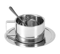Ejoyous Coffee Cup and Saucer Set, Stainless Steel Tea Cup with Saucer and Spoon Luxury Metal Coffee Mug Tea Cup Set Cappuccino Mug Set, for Coffee Drinks Americano Latte Milk