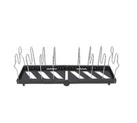 Ejoyous Cookware Storage Rack, Foldable Pan Organizer Rack with 8 Adjustable Stainless Steel Dividers, Rotatable Lid Holder, for Kitchen Cabinet Countertop Deep Drawer Pantry (Black)
