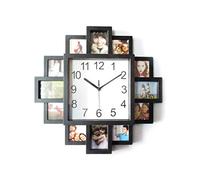 Ejoyous Decorative Wall Clock, Picture Frame Clock Photo Display Vintage Black Square with Photo Frames Non Ticking Silent, for Bedroom Living Room Farmhouse Office (Black)